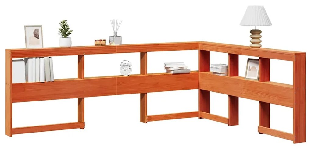 Könyvespolc fejtámla L-alakú viaszbarna 150 cm tömör fa fenyőfa