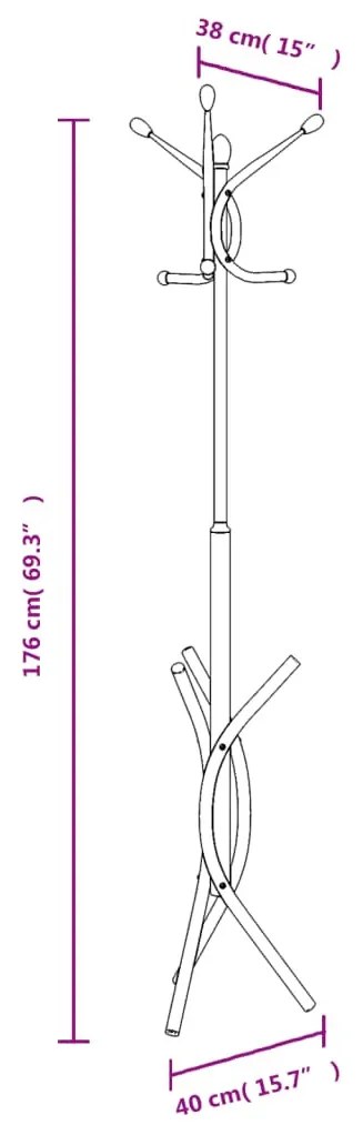 fekete porszórt vas ruhafogas 176 cm