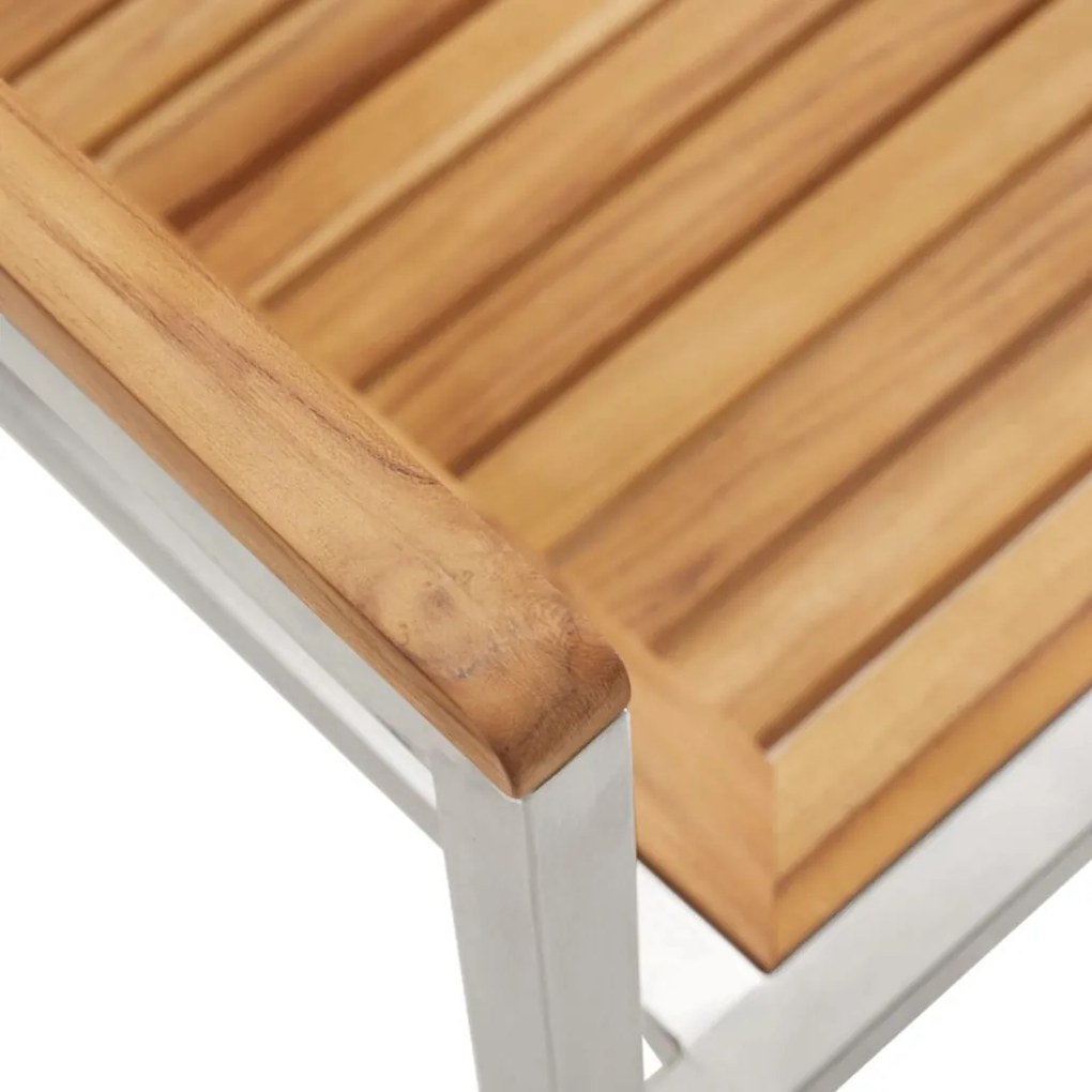 7 Részes Kerti Étkező Szett Tömör Fából Készült Tíkkal, Kültéri Étkezőasztal 180x90x75 cm Tömör Fából Készült Tíkkal