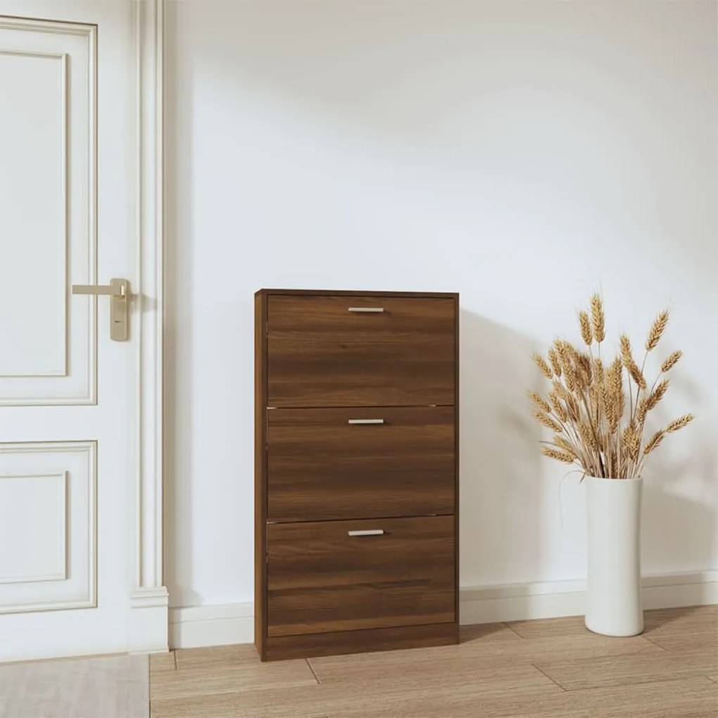 barna tölgyszínű szerelt fa cipősszekrény 59 x 17 x 150 cm