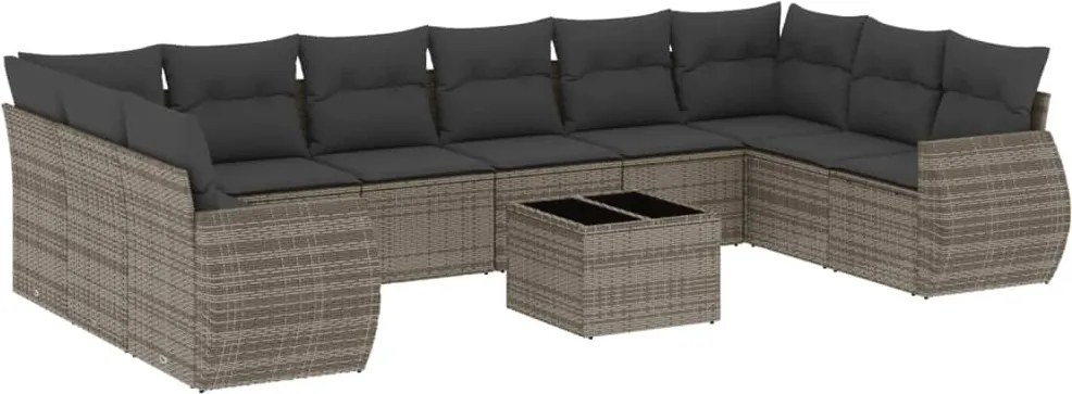 vidaXL 11 részes szürke polyrattan kerti ülőgarnitúra párnákkal