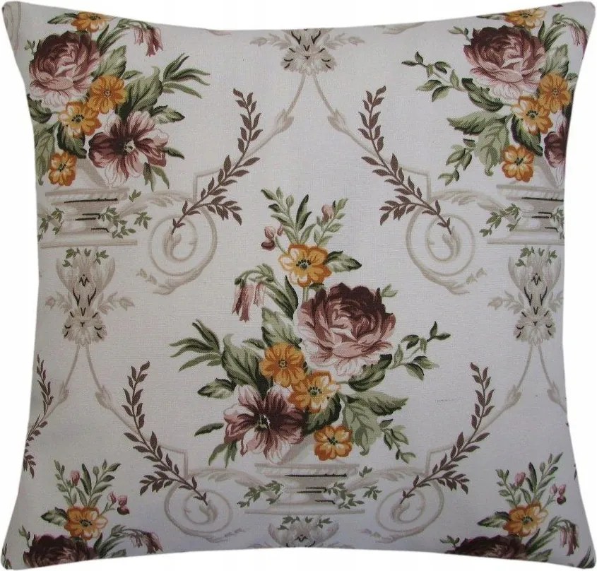 Dekoratív párnahuzat Natura stílusos barna virágok 45x45 pamut teraszra