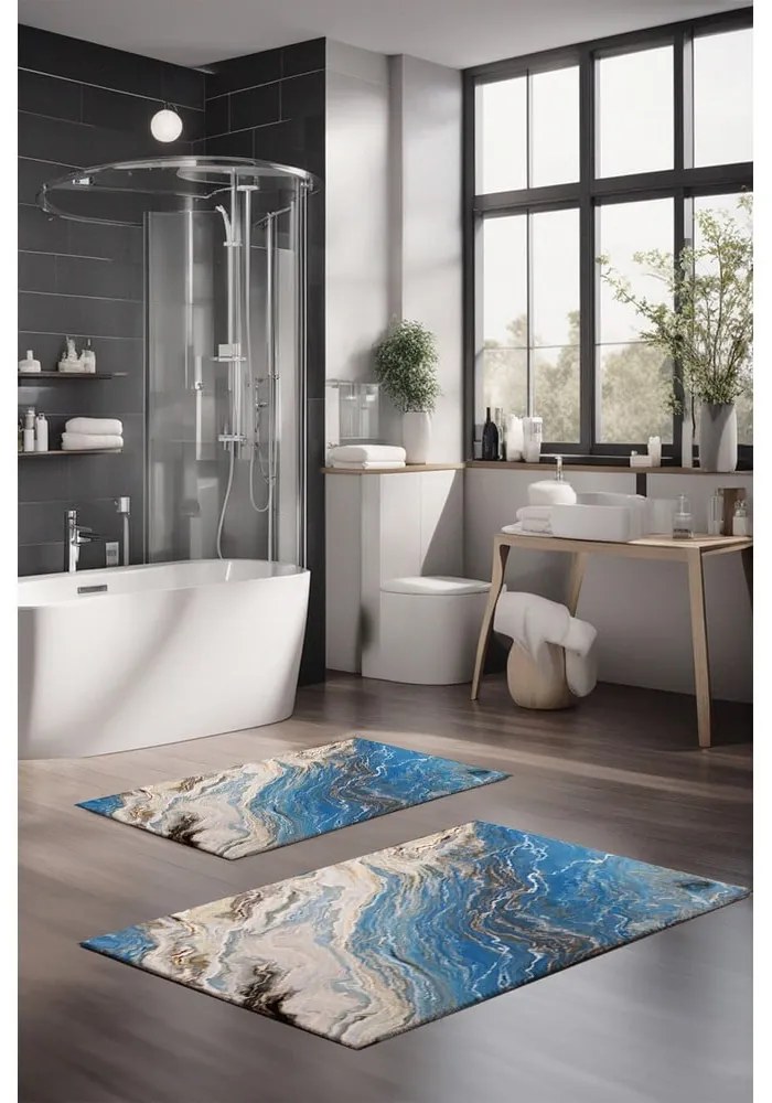 Kék fürdőszobai kilépő szett 2 db-os 60x100 cm – Foutastic
