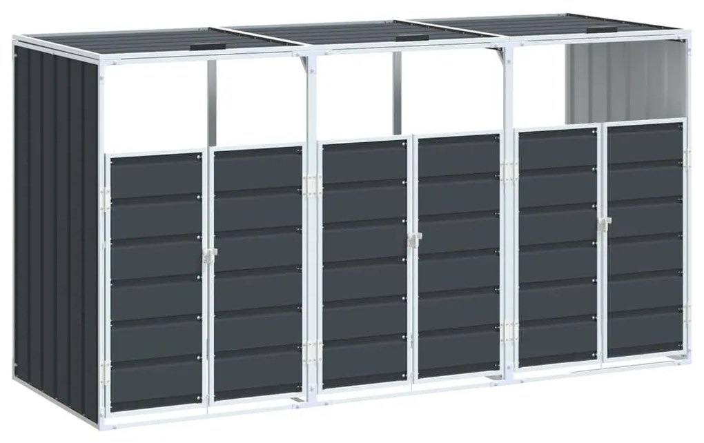 antracit acél kerekes szemetes tároló 3 szemeteskukához 216 x 81 x 115cm