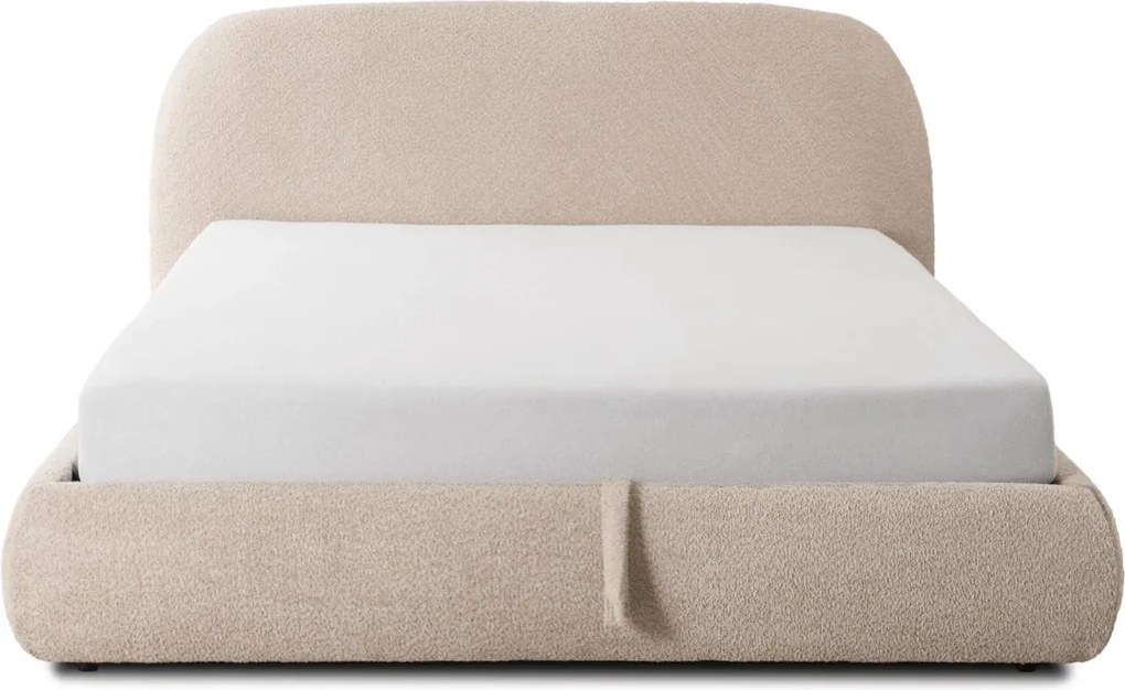 Ágy 160x200 cm méretben, ágyneműtartóval, bézs színben, bouclé kárpittal ROSSO