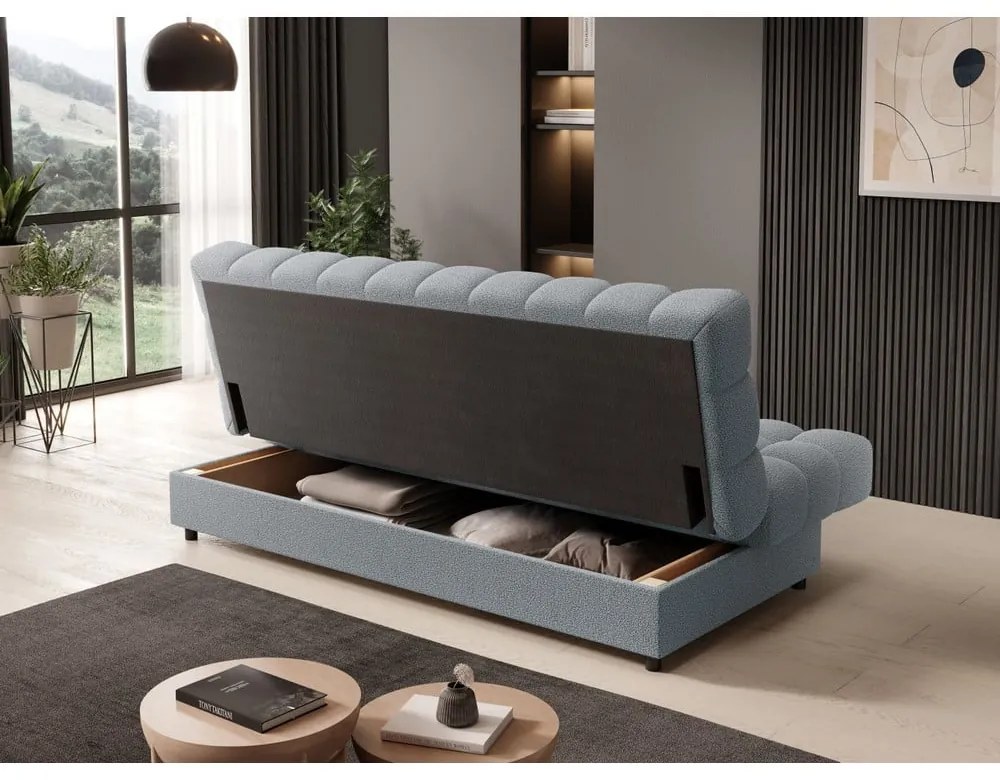 Szürke buklé kinyitható-tárolóhelyes kanapé 197 cm Clareta – ELTAP