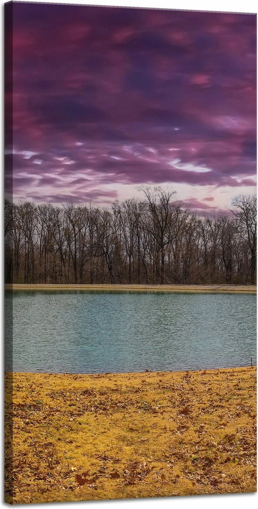 Vászonkép Lila ég tó fák Ősz 40x80 cm