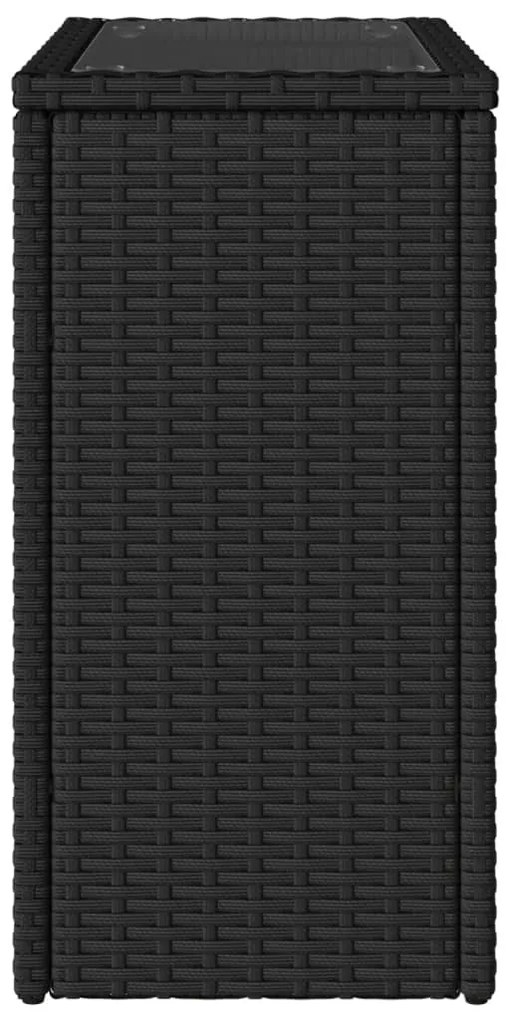 fekete polyrattan üveglapos kerti kisasztal 58 x 27,5 x 55 cm