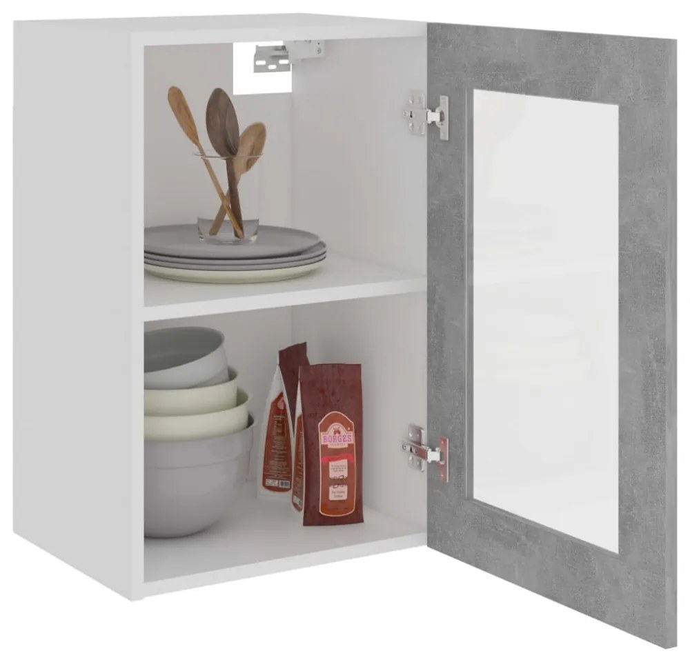 “Lyon” betonszürke szerelt fa függő üvegszekrény