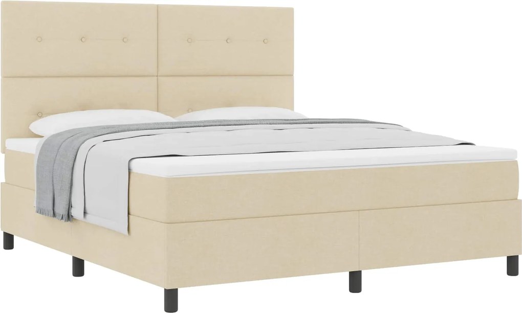 vidaXL Boxrugós ágy matracmal fejtámlával Krém 180 x 200 cm szövet