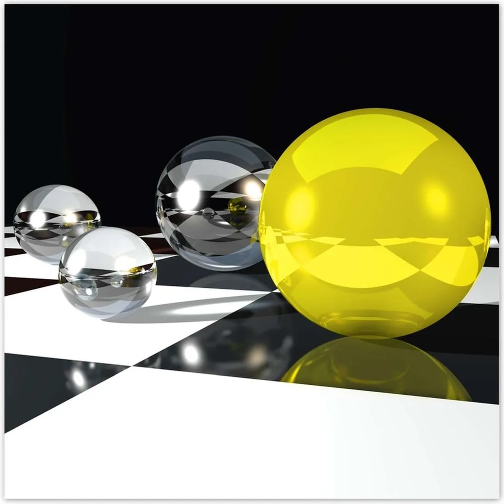 Poszterek 30x30 Sárga gömb a sakktáblán