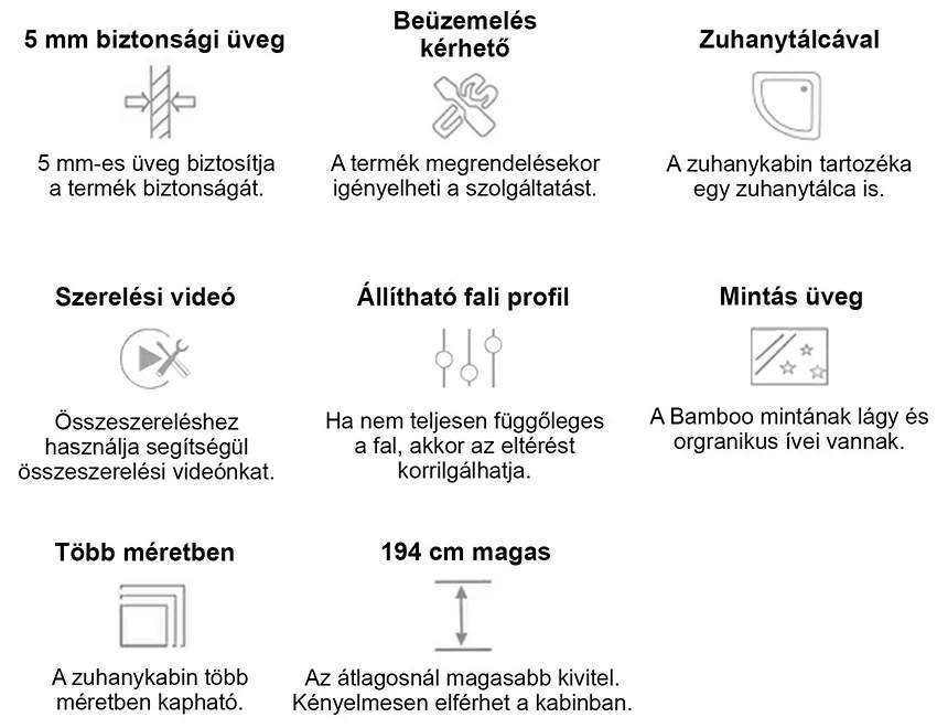 Spirit Bamboo 80x80 cm szögletes zuhanykabin, zuhanytálcával