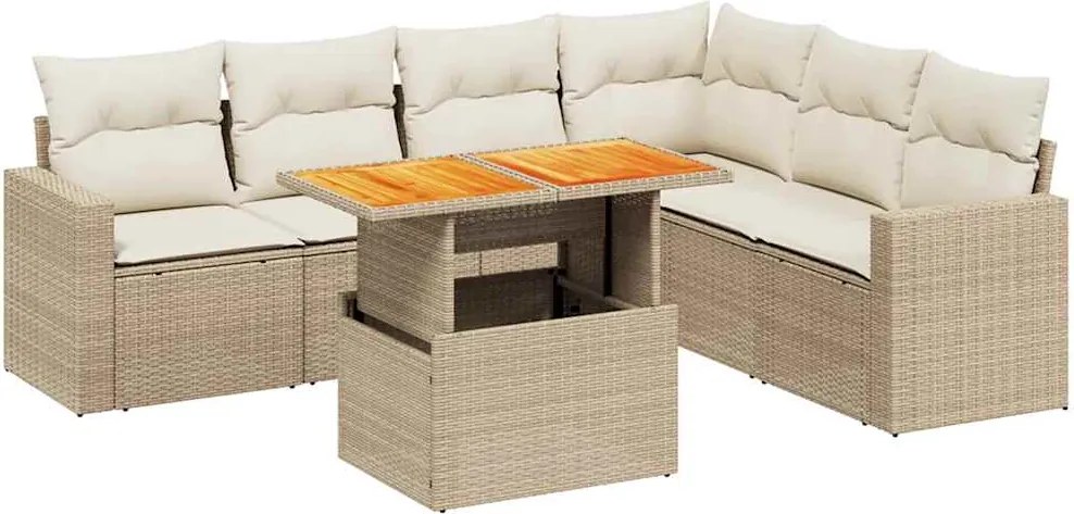 vidaXL 7 részes bézs polyrattan kerti ülőgarnitúra párnákkal