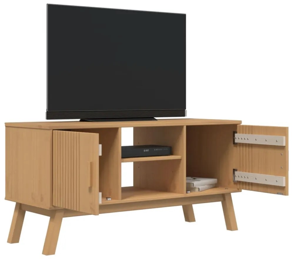 OLDEN barna tömör fenyőfa TV-szekrény 114 x 43 x 57 cm