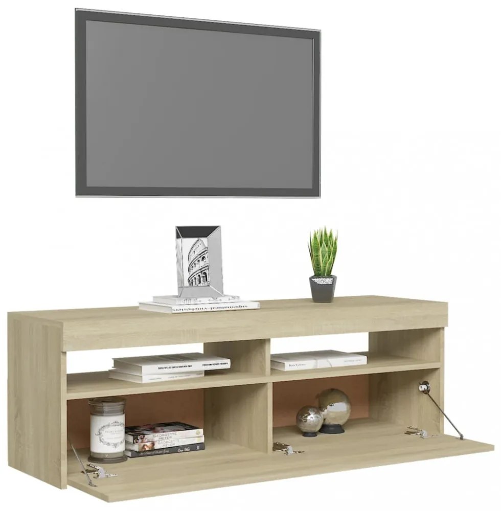 sonoma tölgy színű TV-szekrény LED-lámpákkal 120 x 35 x 40 cm