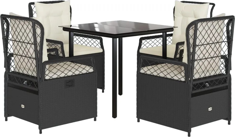 vidaXL 5 részes fekete polyrattan kerti étkezőgarnitúra párnákkal