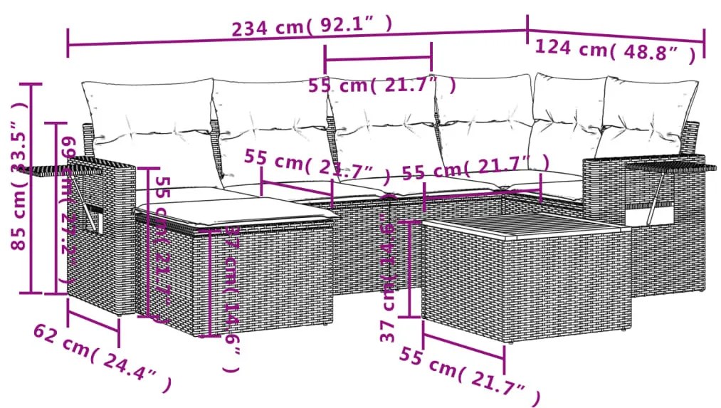 7 részes bézs polyrattan kerti ülőgarnitúra párnákkal