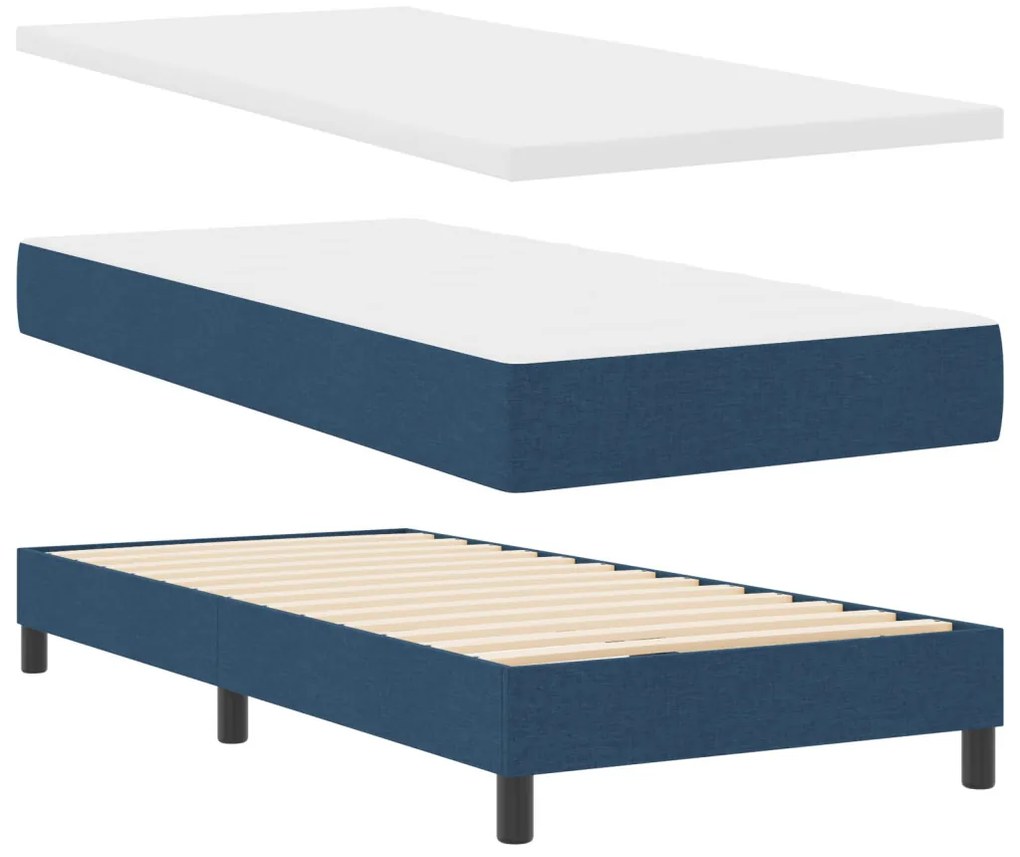 vidaXL Boxspring ágy matraccal Kék 90 x 190 cm Szövet és Mérnöki Fa