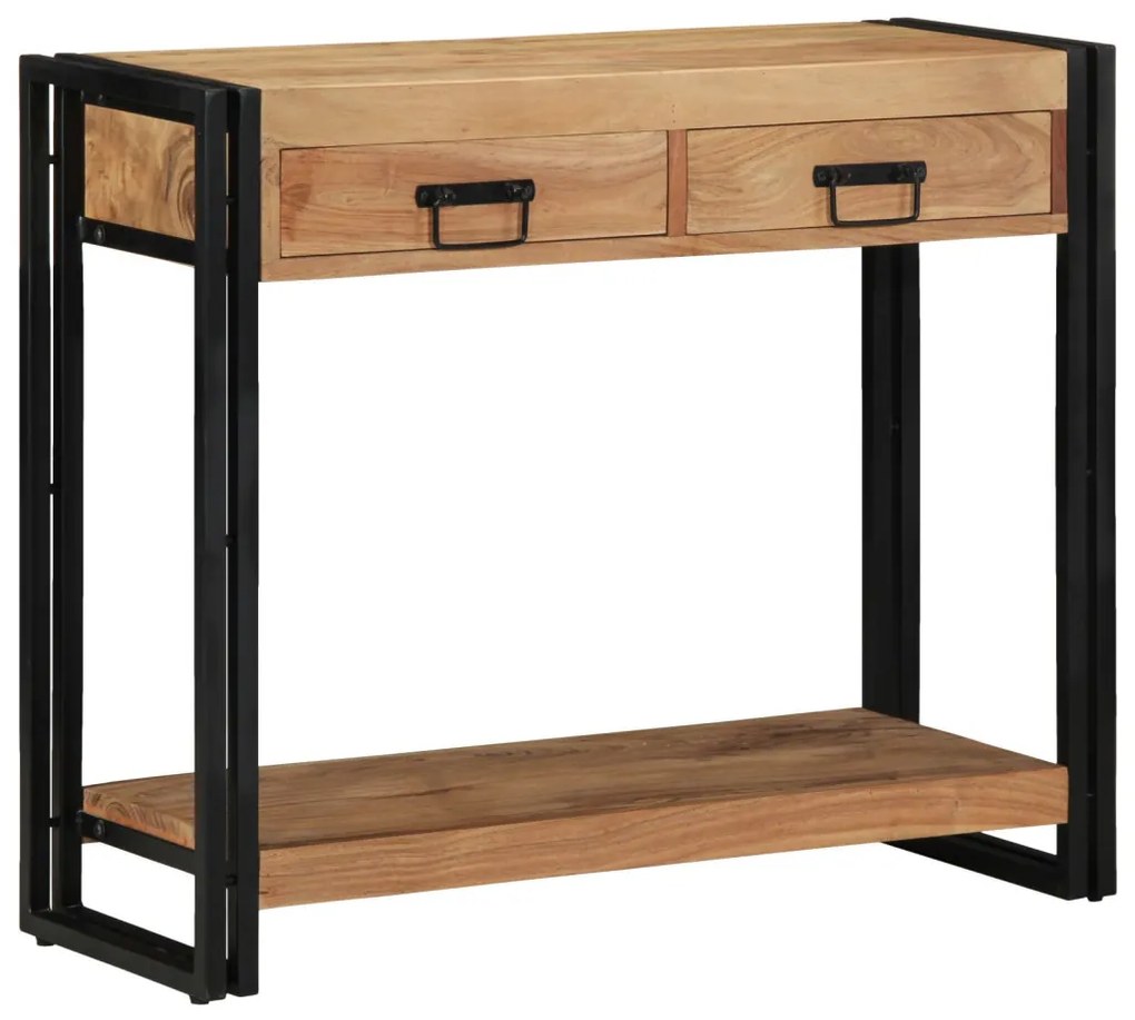 Kisasztal Fekete 90x33x75 cm Tömör akácfa és fém