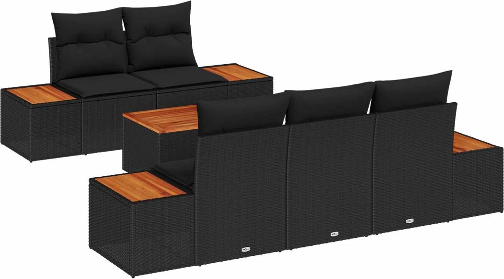 vidaXL Kerti Kanapé Szett párnával tárolóval 6 pcs Fekete Poli rattan