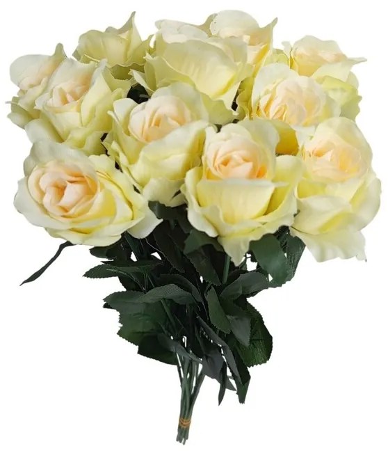 Csokor krémszínű rózsák zölddel. 12 db, h. 65 cm