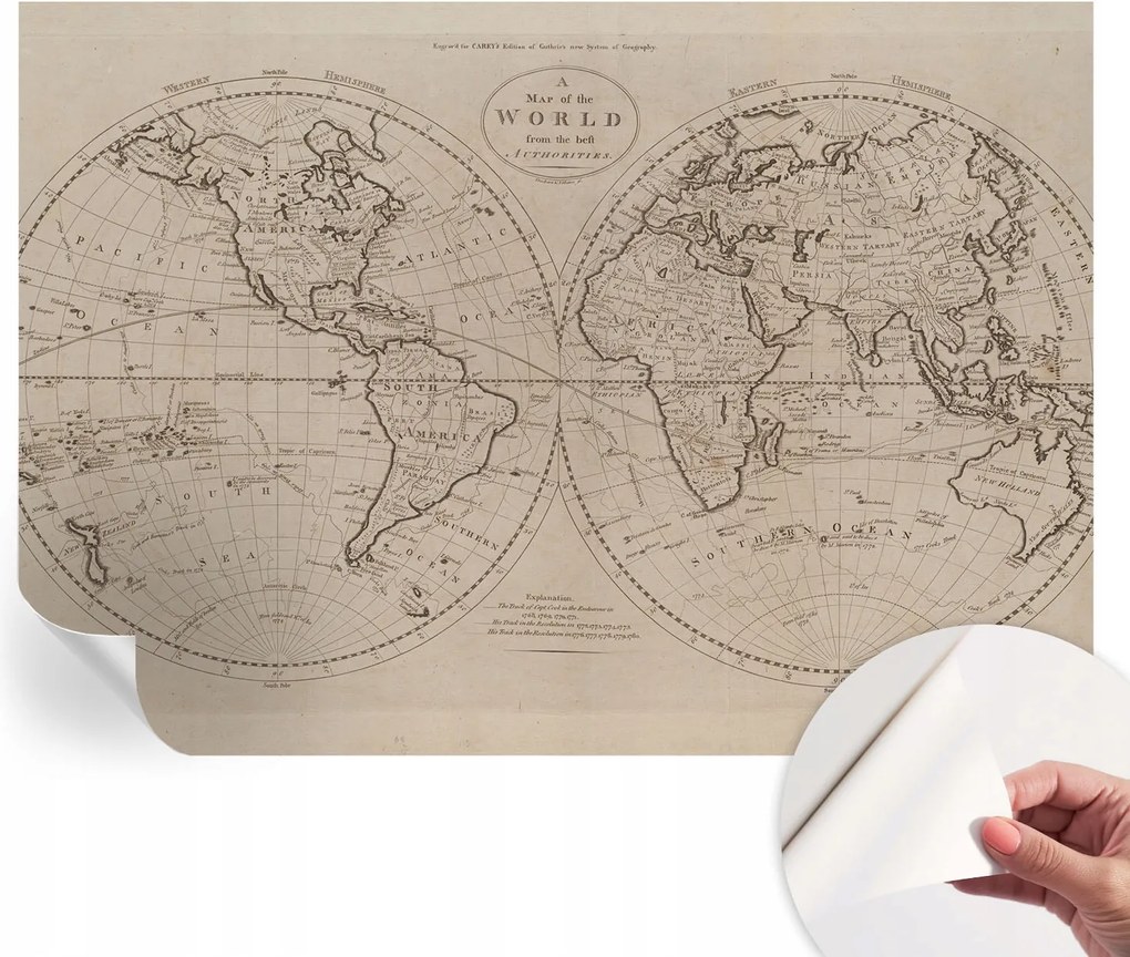 Öntapadós Dekoratív Fotótapéta Hálószobába Régi térkép 208x146 cm