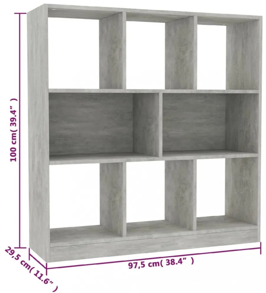 betonszürke szerelt fa könyvszekrény 97,5 x 29,5 x 100 cm
