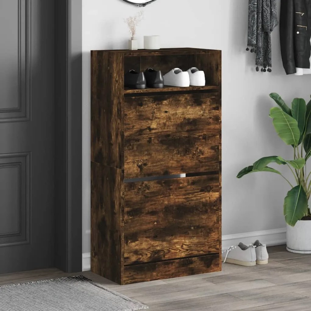 füstös tölgy színű szerelt fa cipőszekrény 60x34x116 cm