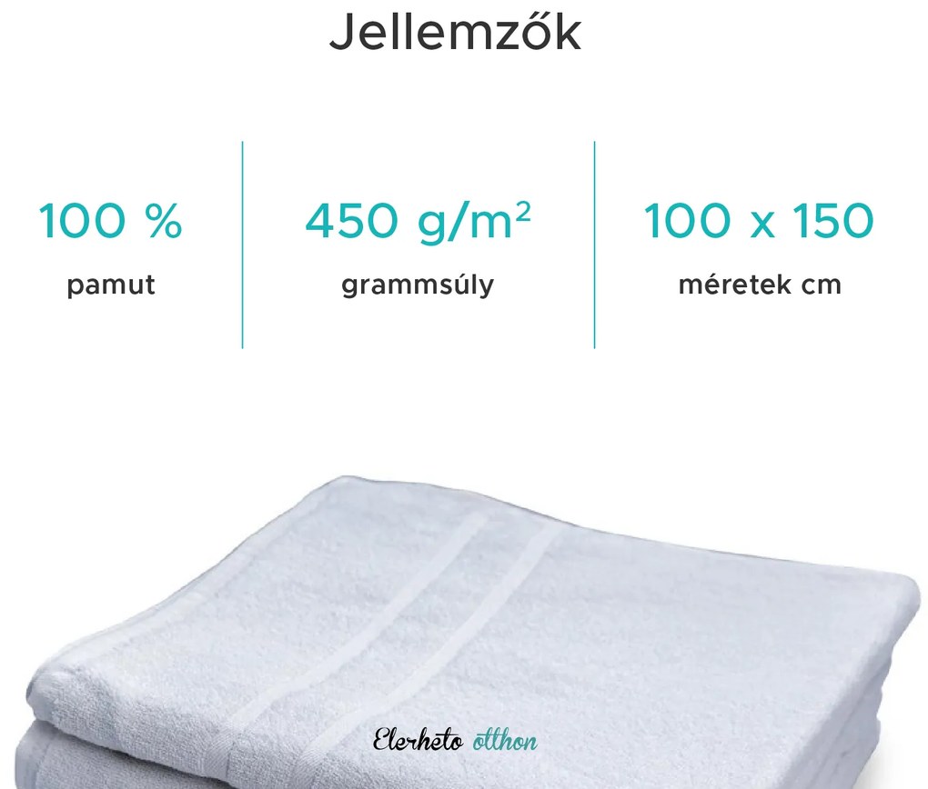 Deluxe fehér szállodai fürdőlepedő 100x150 cm, 100% pamut