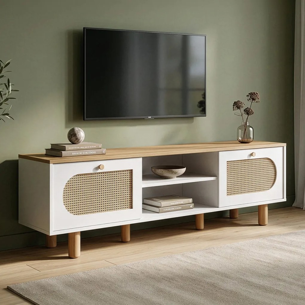 Bohem TV-állvány, fehér-tölgy, 180 cm