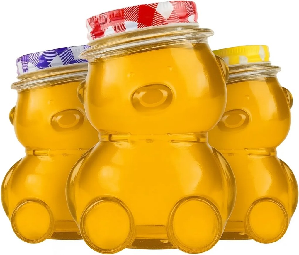 12x Üveg befőttesüveg maci 150ml Mézes lekvár fűszerek mini befőttes üvegek