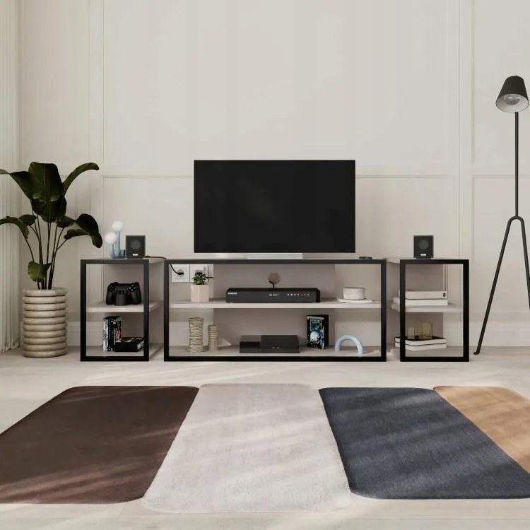 Tv állvány szett 2 lerakóasztal Houseland Echo mokka/fekete