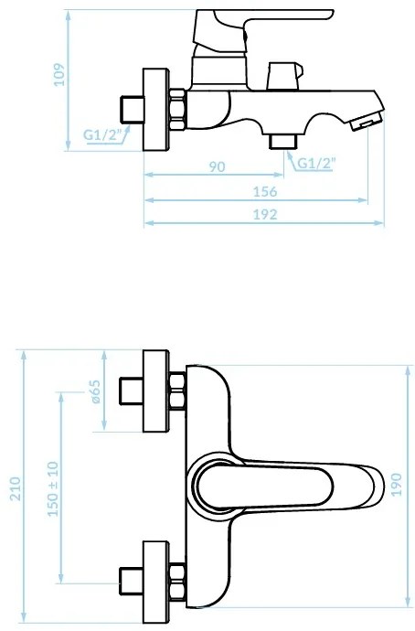 Kuchinox Dima, falra szerelhető fürdőkád csaptelep kerámia zuhanyterelővel, fehér matt, LAV-BQD_610D