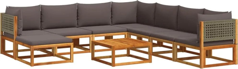 vidaXL 9 darabos akácfa és rattan kerti kanapégarnitúra párnákkal