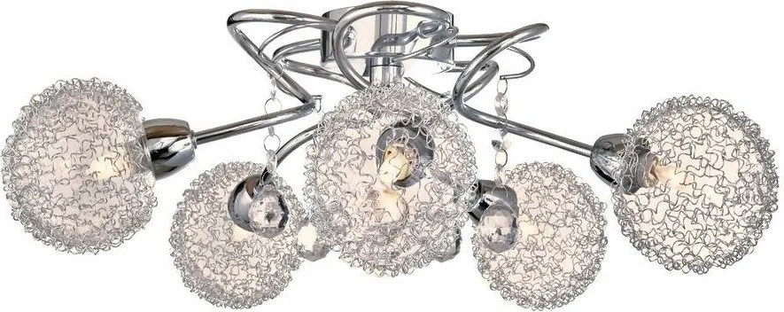 Dekoratív ezüst plafon 5 lámpaernyővel Vesna kristály és fém reszelék