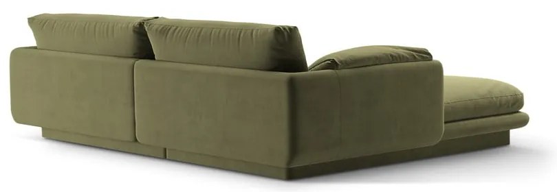 Világoszöld bársony sarokkanapé (jobb oldali-heverő résszel) Torino – Micadoni