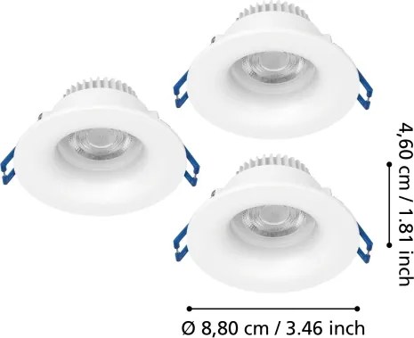 Eglo 902272-3 darabos LED szett SALABATE fürdőszobai beépíthető lámpa, LED/4,9W/230V, Ø8,8 cm, IP65, fehér