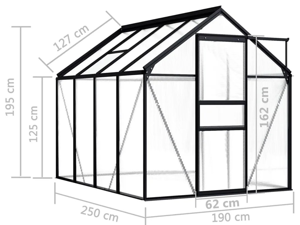 Antracitszürke alumínium melegház 4,75 m²