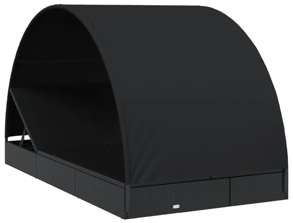 2 személyes fekete polyrattan napágy kerek tetővel 213x118x97cm