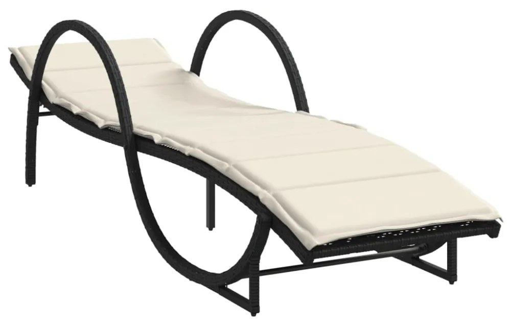 fekete polyrattan napozóágy párnával 60 x 199 x 42 cm