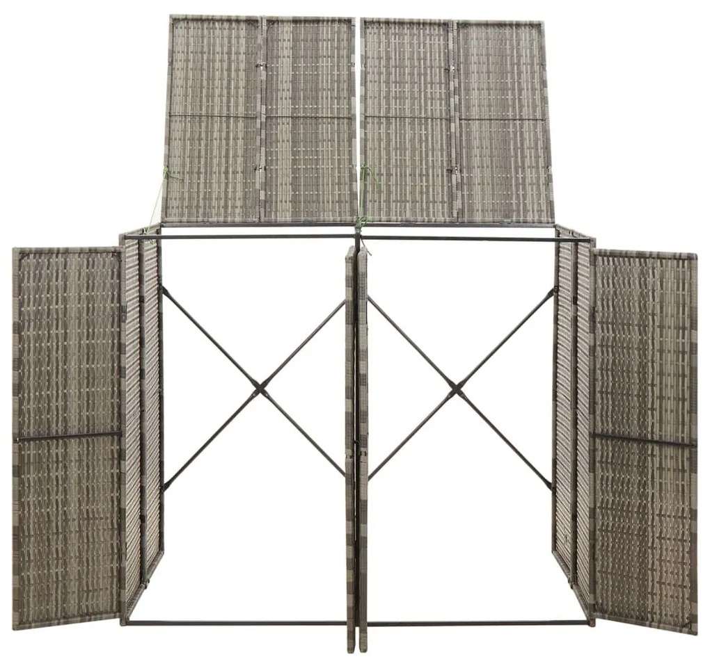 szürke polyrattan dupla kerekeskuka tárolófészer 140x80x117 cm