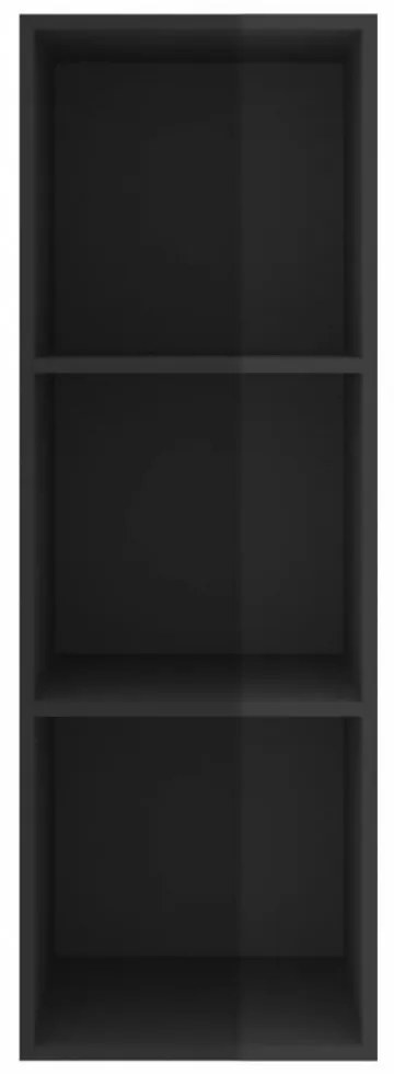 magasfényű fekete szerelt fa fali TV-szekrény 37 x 37 x 107 cm