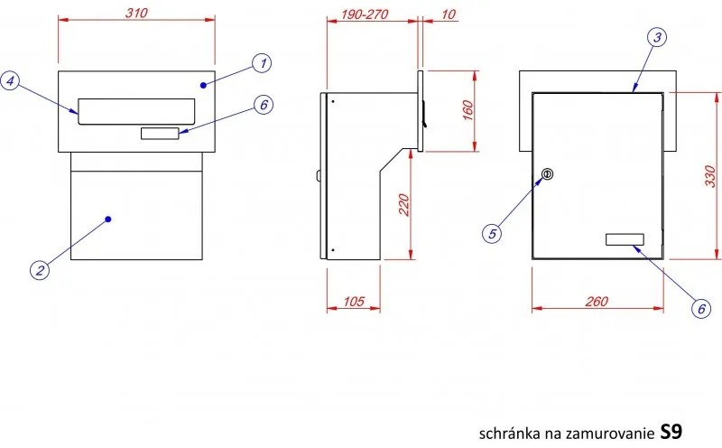 S9 beépíthető postaláda rozsdamentes