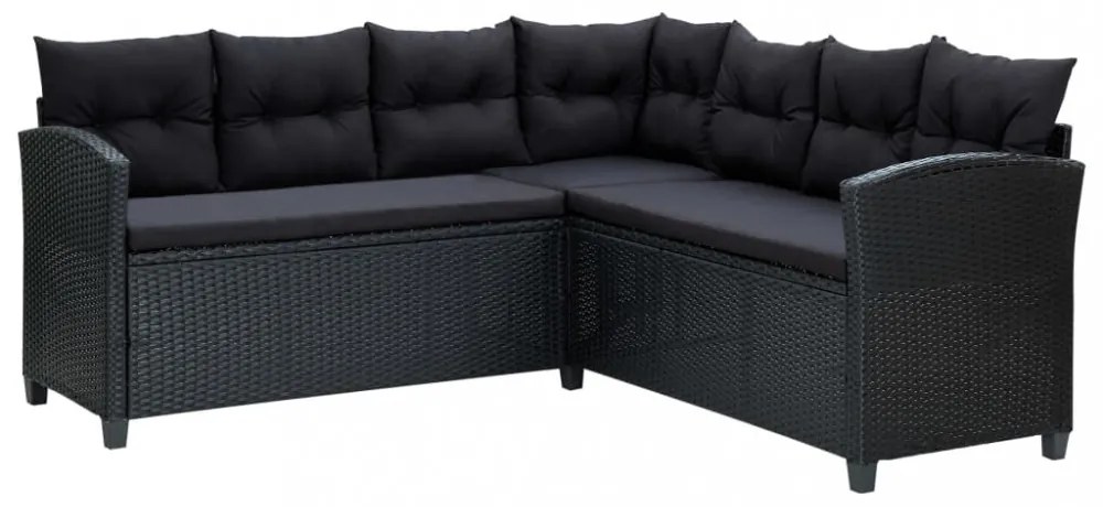 vidaXL 6 részes fekete polyrattan kerti bútorszett párnákkal