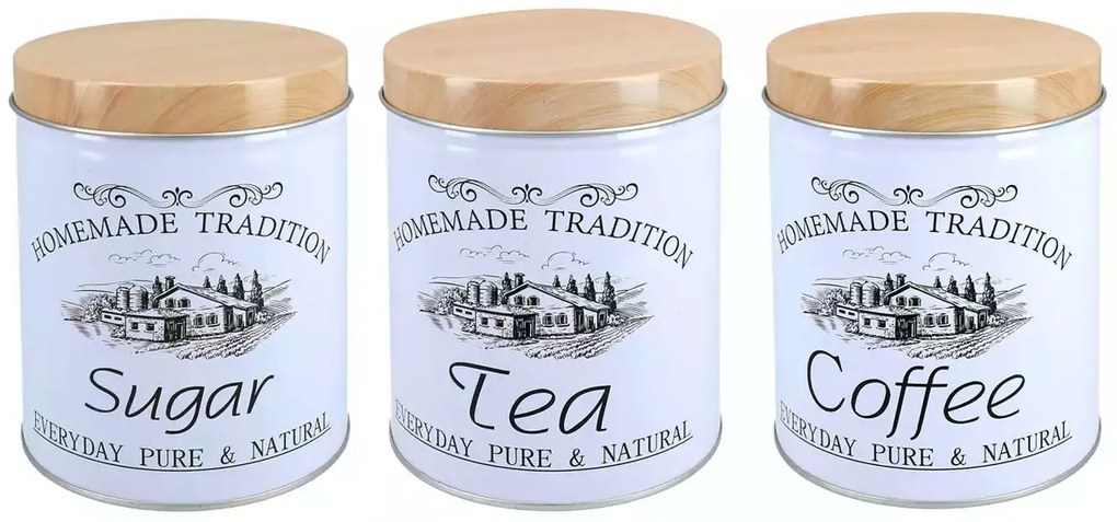Kávé Tea Cukor fém tároló doboz szett vintage mintával