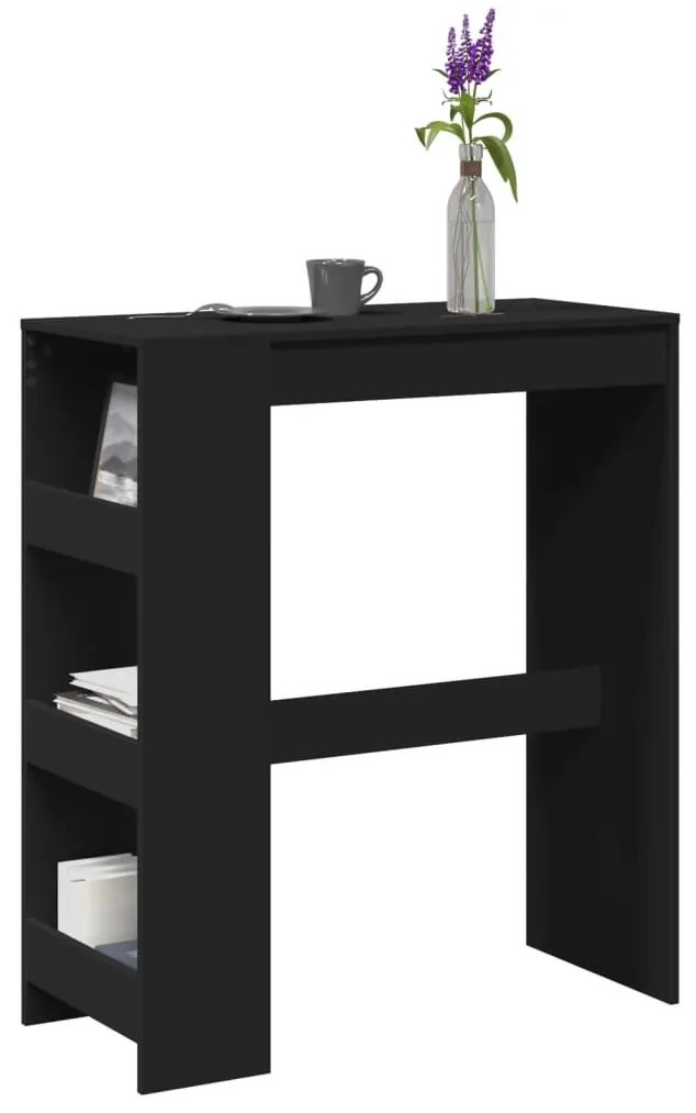fekete szerelt fa tárolórekeszes bárasztal 90 x 40 x 103,5 cm