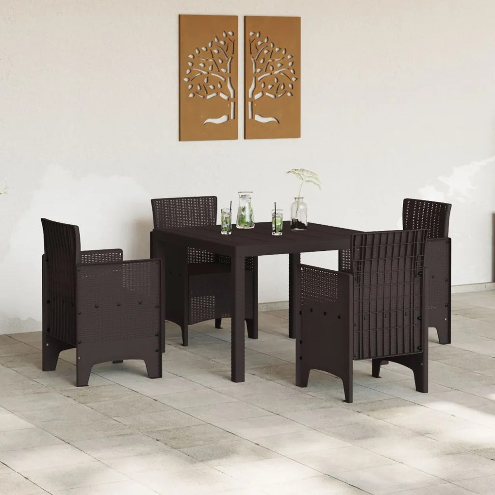 5 Részes Kerti Étkező Szett Barna Poly Rattan