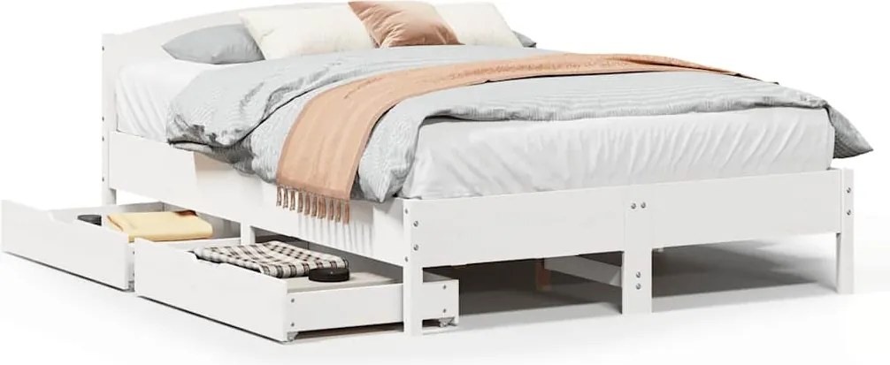 vidaXL fehér tömör fenyőfa ágy matrac nélkül 140x190 cm