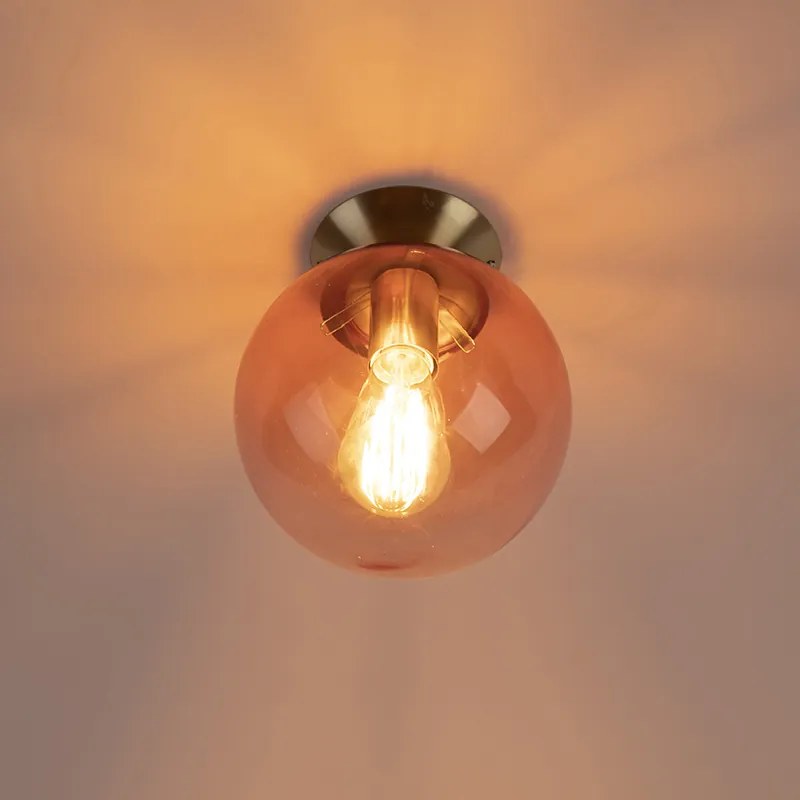 Art Deco mennyezeti lámpa rézzel és rózsaszín üveggel - Pallon