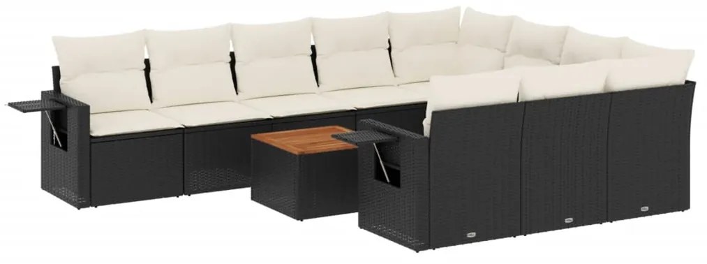 vidaXL 11 részes fekete polyrattan kerti ülőgarnitúra párnákkal